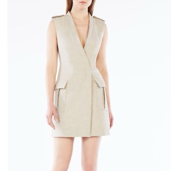 BCBGMaxAzria Dresses & Skirts - BCBG MaxAzria Khaki Wrap Mini Dress XXS | Neutral Spring Work Dress